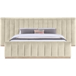 Bowery Hill Contemporary Cream Velvet King Bed with Added Panels
