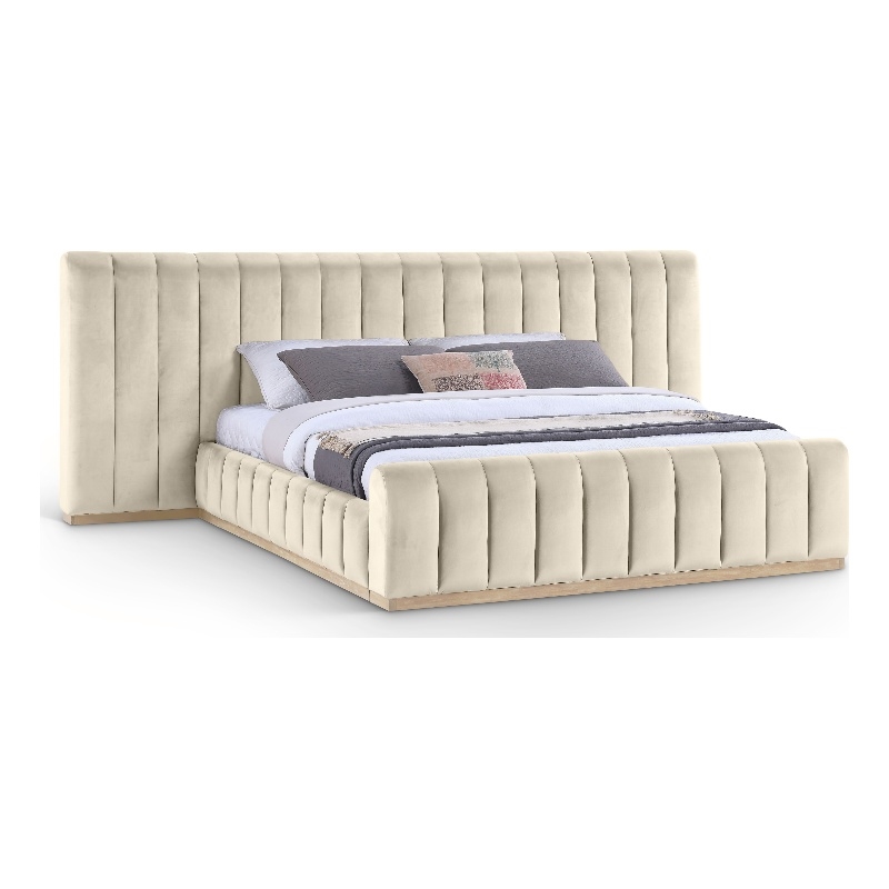 Bowery Hill Contemporary Cream Velvet King Bed with Added Panels