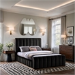 Bowery Hill Contemporary Black Durable Velvet Queen Fully Slatted Bed