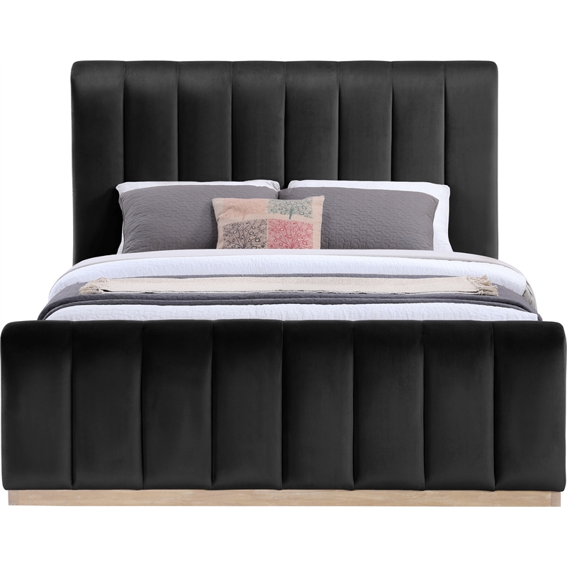 Bowery Hill Contemporary Black Durable Velvet Queen Fully Slatted Bed