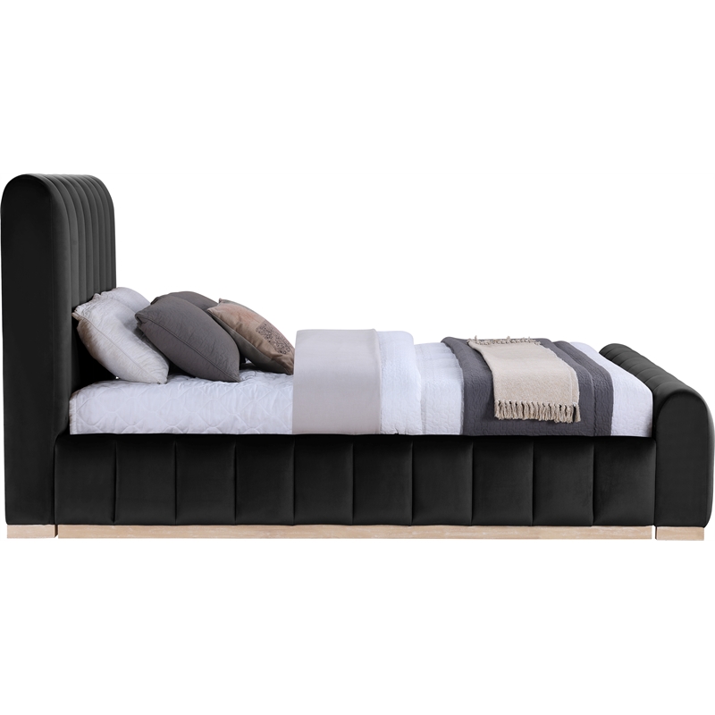 Bowery Hill Contemporary Black Durable Velvet Queen Fully Slatted Bed