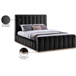 Bowery Hill Contemporary Black Durable Velvet Queen Fully Slatted Bed