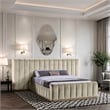 Bowery Hill Contemporary Cream Velvet Queen Bed with Added Panels