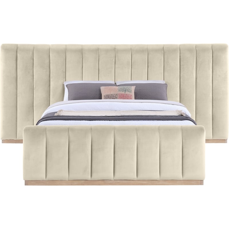 Bowery Hill Contemporary Cream Velvet Queen Bed with Added Panels