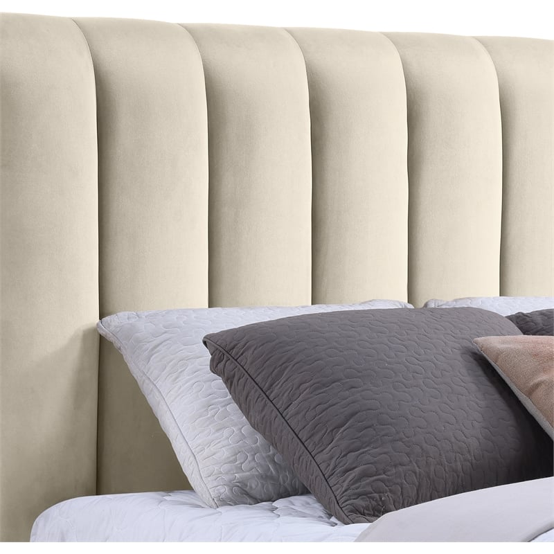Bowery Hill Contemporary Cream Velvet Queen Bed with Added Panels