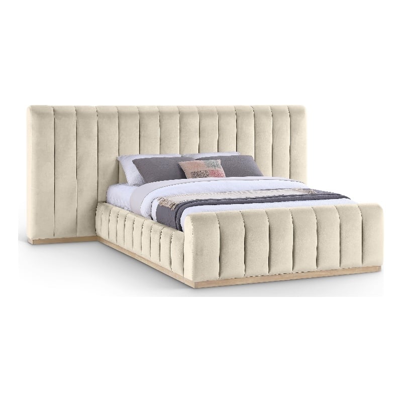 Bowery Hill Contemporary Cream Velvet Queen Bed with Added Panels