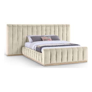 Bowery Hill Contemporary Cream Velvet Queen Bed with Added Panels