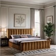 Bowery Hill Contemporary Saddle Durable Velvet King Fully Slatted Bed