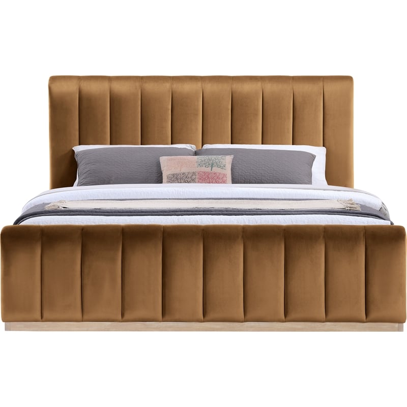 Bowery Hill Contemporary Saddle Durable Velvet King Fully Slatted Bed