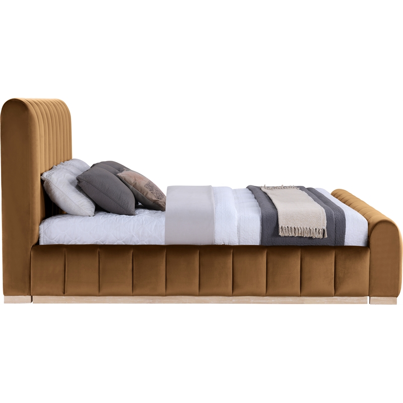 Bowery Hill Contemporary Saddle Durable Velvet King Fully Slatted Bed