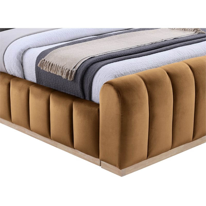 Bowery Hill Contemporary Saddle Durable Velvet King Fully Slatted Bed