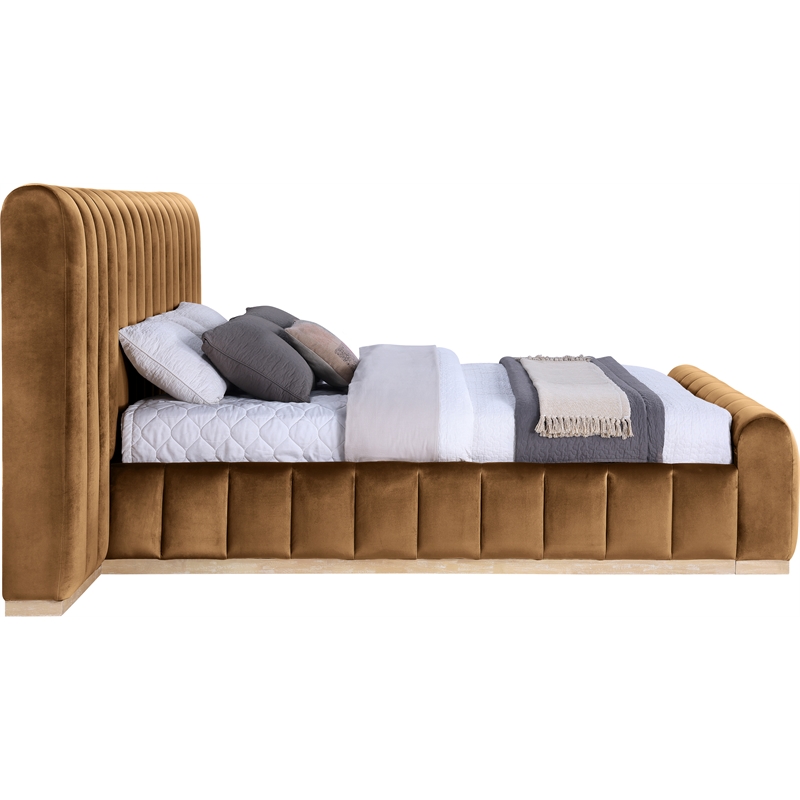 Bowery Hill Contemporary Saddle Velvet King Bed with Added Panels