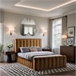 Bowery Hill Contemporary Saddle Durable Velvet Queen Fully Slatted Bed
