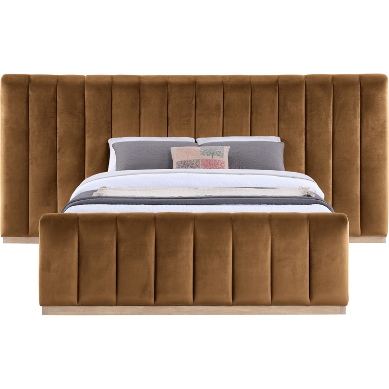 Bowery Hill Contemporary Saddle Velvet Queen Bed with Added Panels
