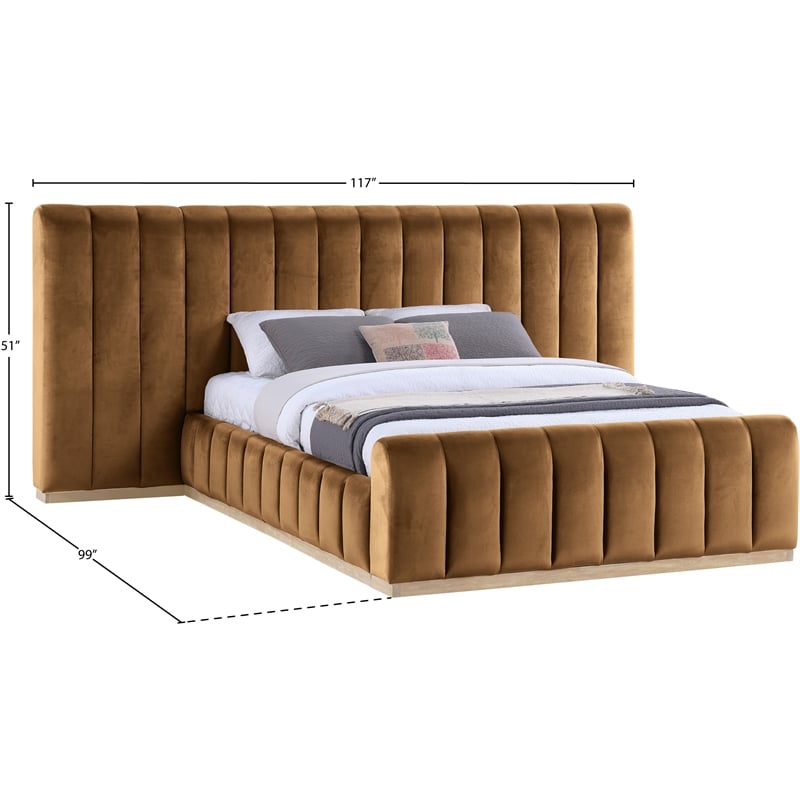Bowery Hill Contemporary Saddle Velvet Queen Bed with Added Panels