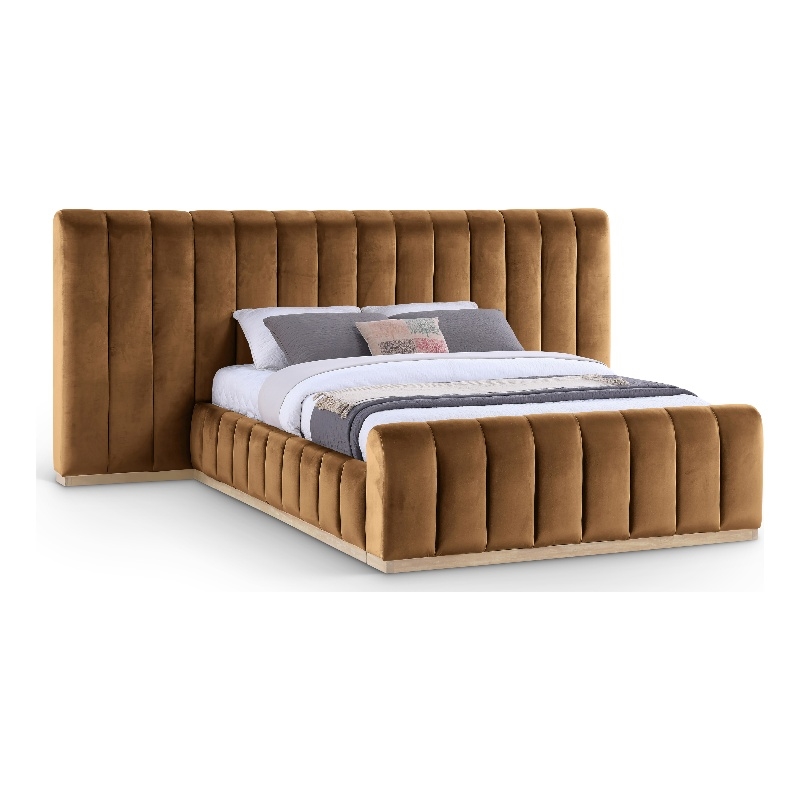 Bowery Hill Contemporary Saddle Velvet Queen Bed with Added Panels