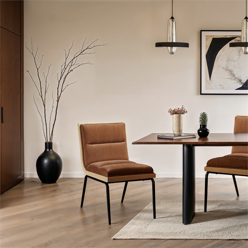 Bowery Hill Contemporary Cognac Polyester Dining Chair (Set of 2)