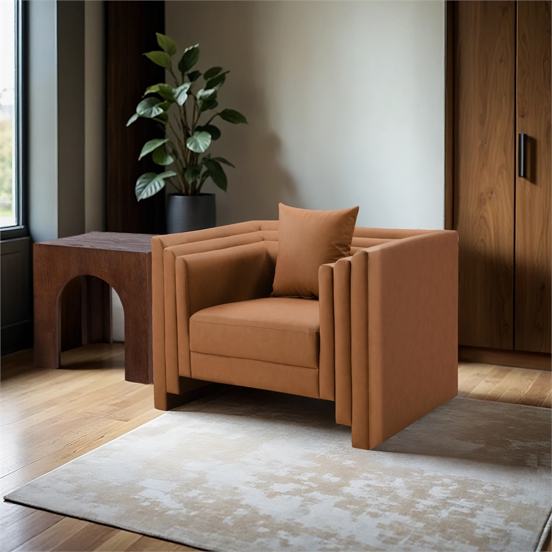 Bowery Hill Contemporary Cognac Vegan Leather Upholstered Chair