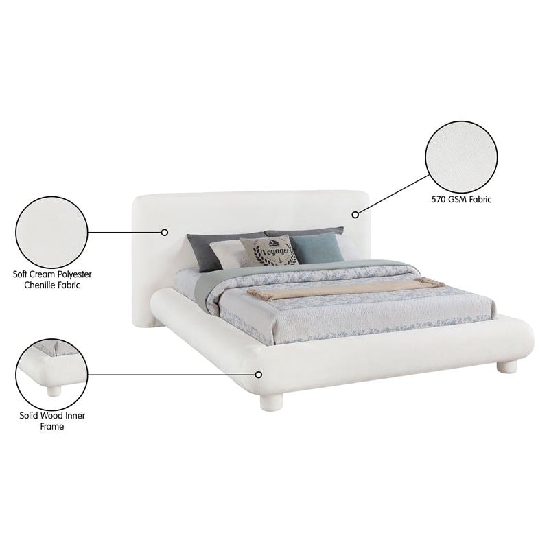 Bowery Hill Contemporary Cream Chenille Fabric Upholstered Full Bed