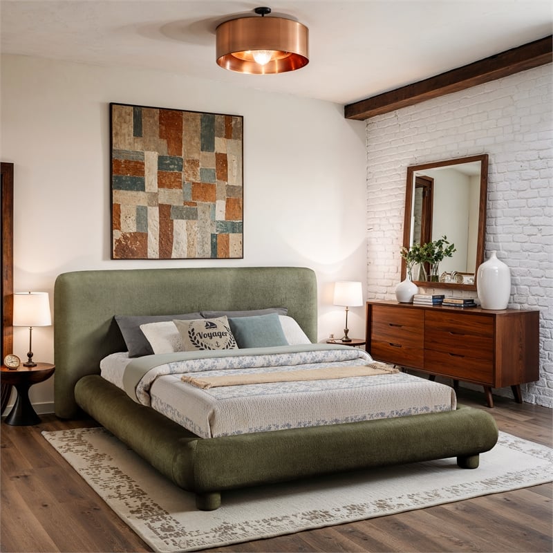 Bowery Hill Contemporary Green Chenille Fabric Upholstered Full Bed