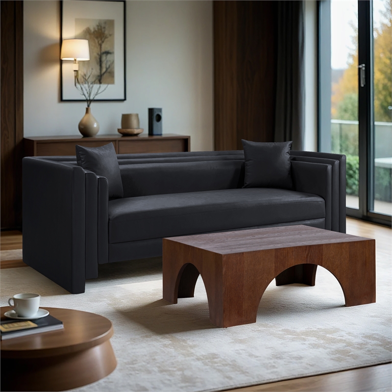 Bowery Hill Contemporary Black Vegan Leather Upholstered Sofa