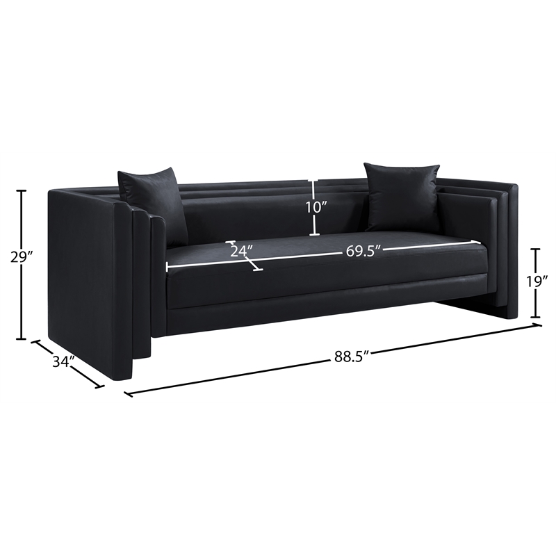Bowery Hill Contemporary Black Vegan Leather Upholstered Sofa