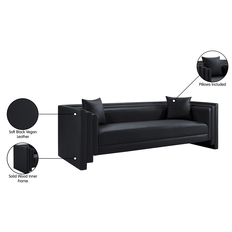 Bowery Hill Contemporary Black Vegan Leather Upholstered Sofa