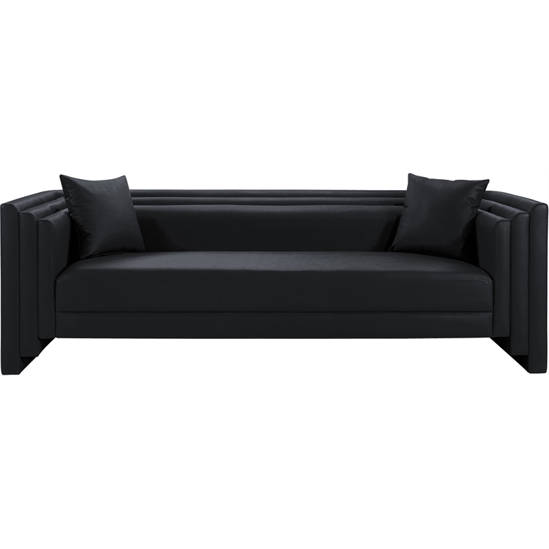 Bowery Hill Contemporary Black Vegan Leather Upholstered Sofa