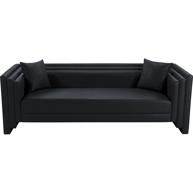 Bowery Hill Contemporary Black Vegan Leather Upholstered Sofa