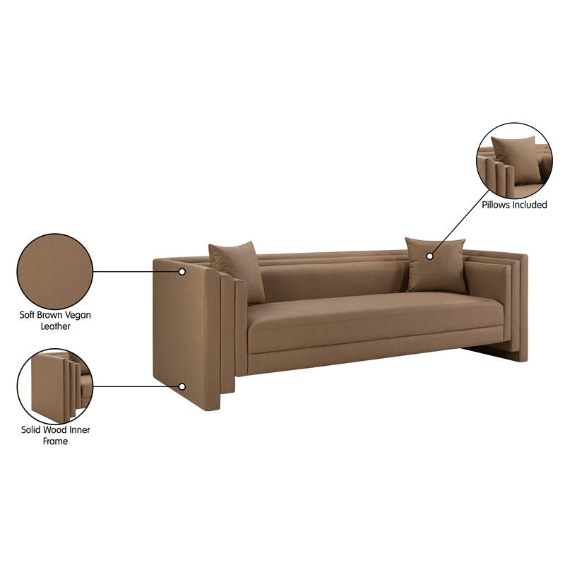 Bowery Hill Contemporary Brown Vegan Leather Upholstered Sofa