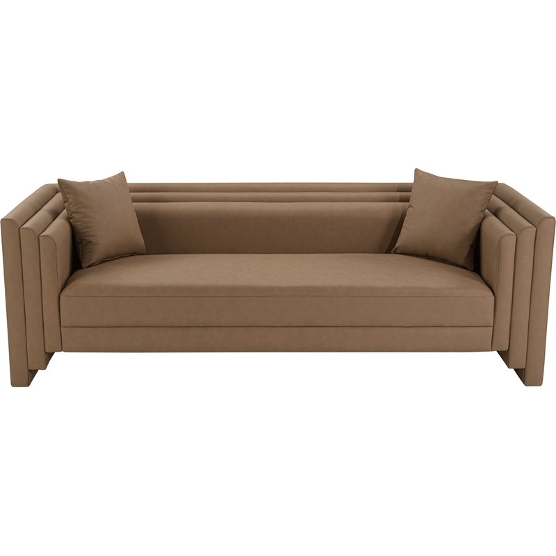 Bowery Hill Contemporary Brown Vegan Leather Upholstered Sofa