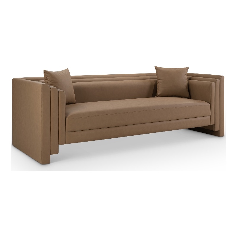 Bowery Hill Contemporary Brown Vegan Leather Upholstered Sofa