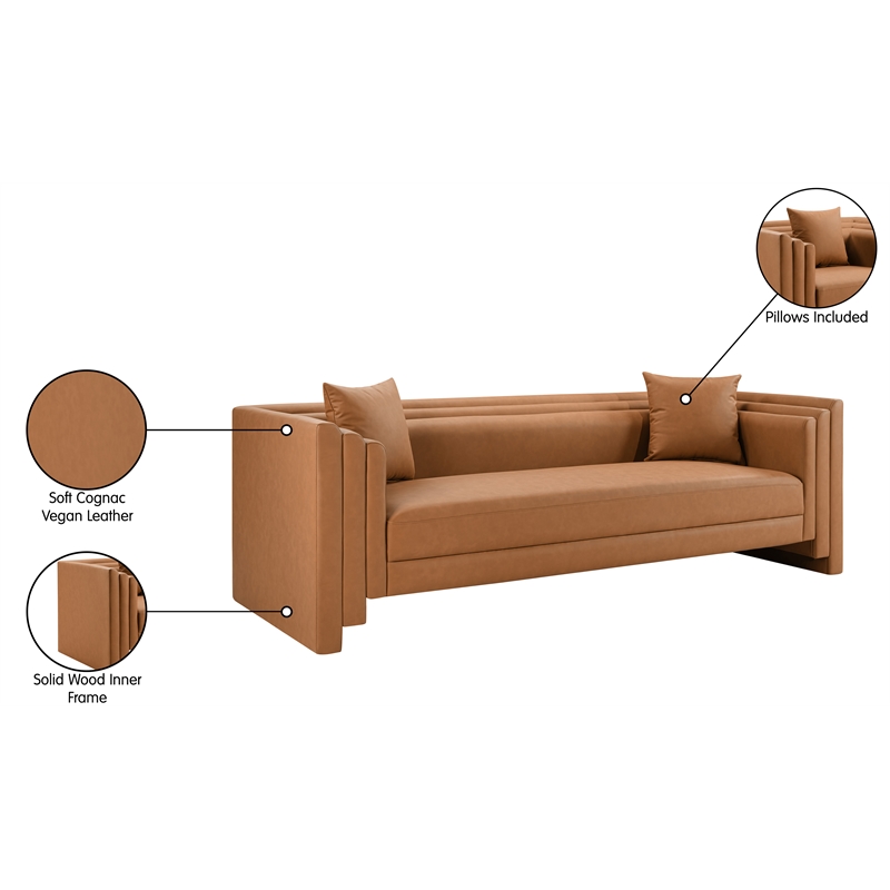 Bowery Hill Contemporary Cognac Vegan Leather Upholstered Sofa