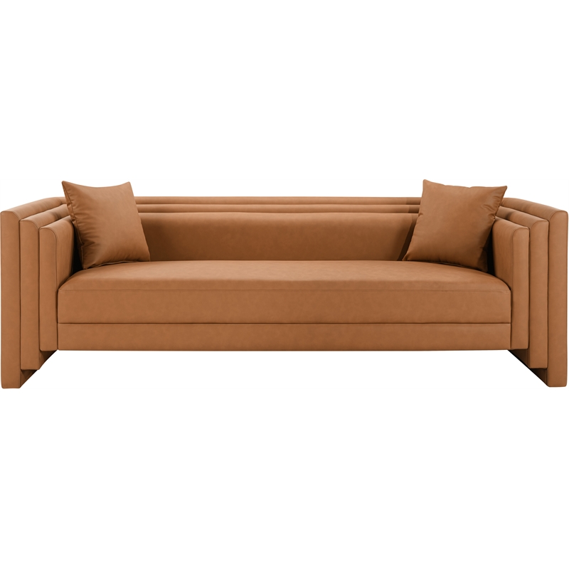 Bowery Hill Contemporary Cognac Vegan Leather Upholstered Sofa