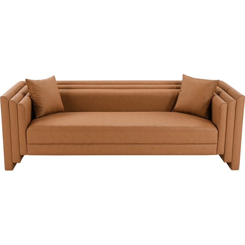 Bowery Hill Contemporary Cognac Vegan Leather Upholstered Sofa
