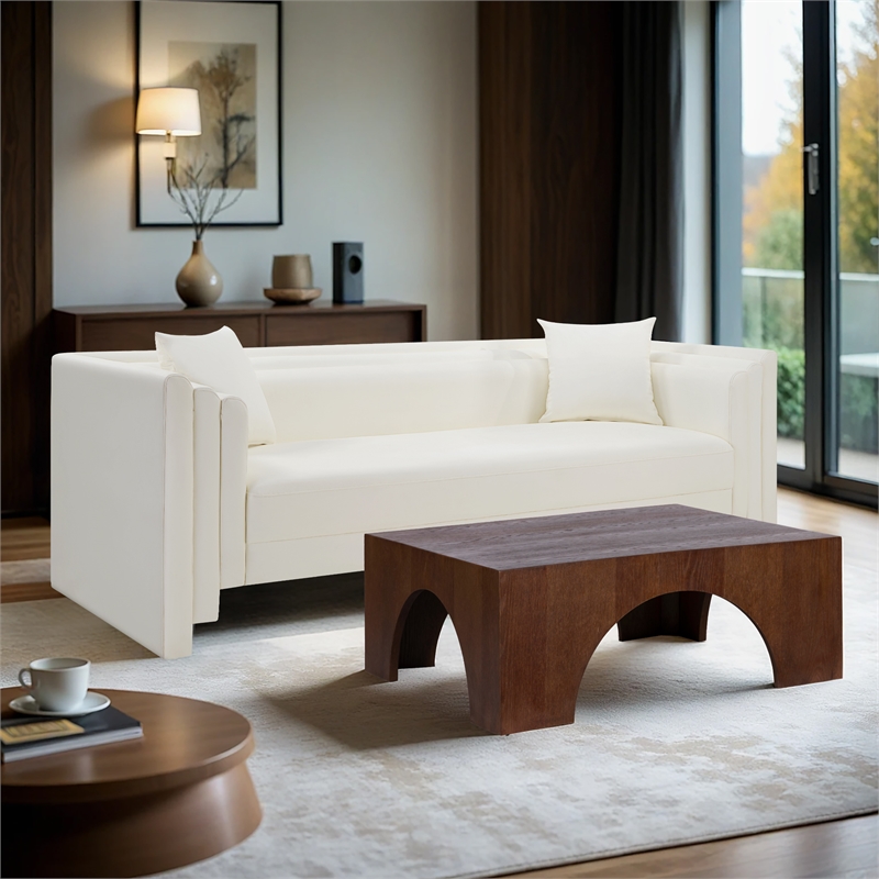 Bowery Hill Contemporary Cream Vegan Leather Upholstered Sofa