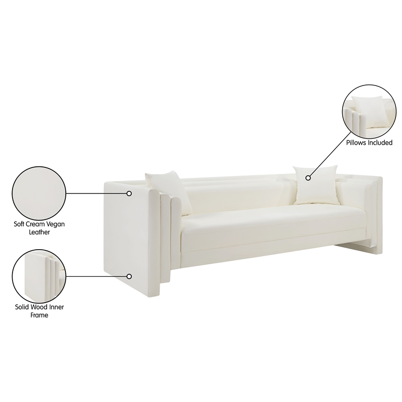 Bowery Hill Contemporary Cream Vegan Leather Upholstered Sofa