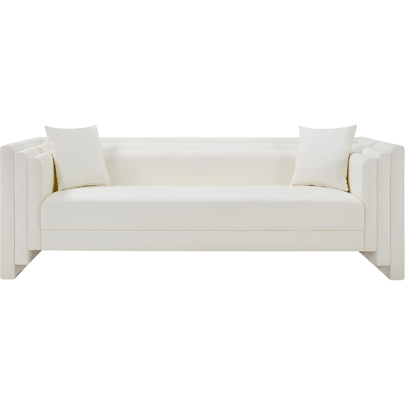 Bowery Hill Contemporary Cream Vegan Leather Upholstered Sofa