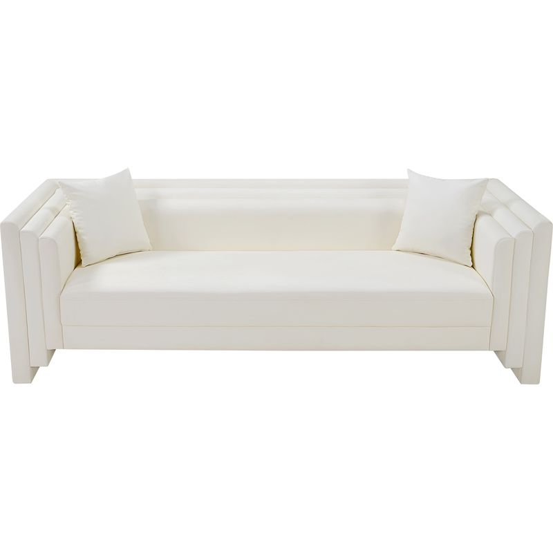 Bowery Hill Contemporary Cream Vegan Leather Upholstered Sofa