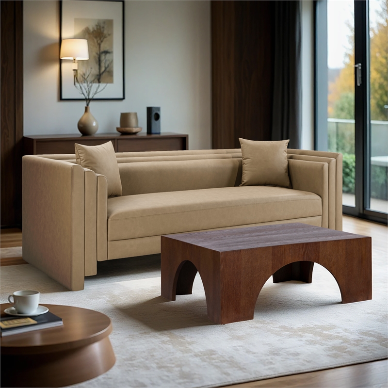 Bowery Hill Contemporary Soft Tan Vegan Leather Upholstered Sofa