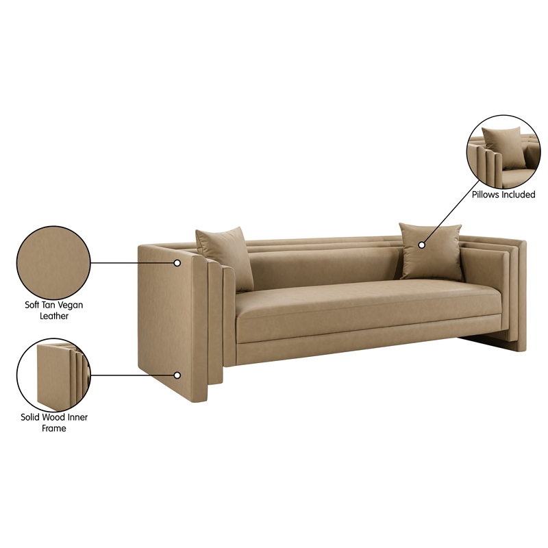 Bowery Hill Contemporary Soft Tan Vegan Leather Upholstered Sofa