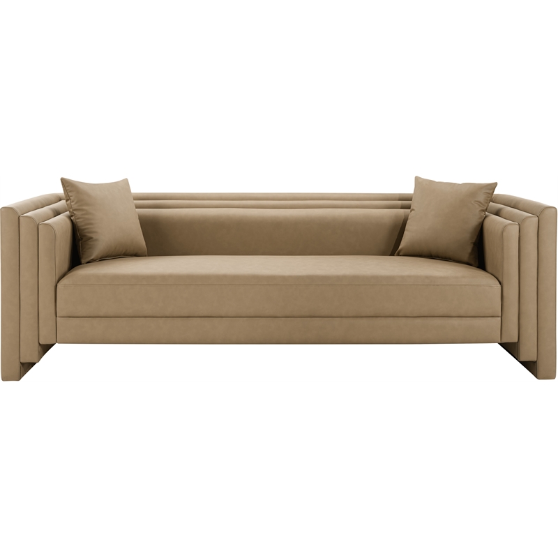 Bowery Hill Contemporary Soft Tan Vegan Leather Upholstered Sofa