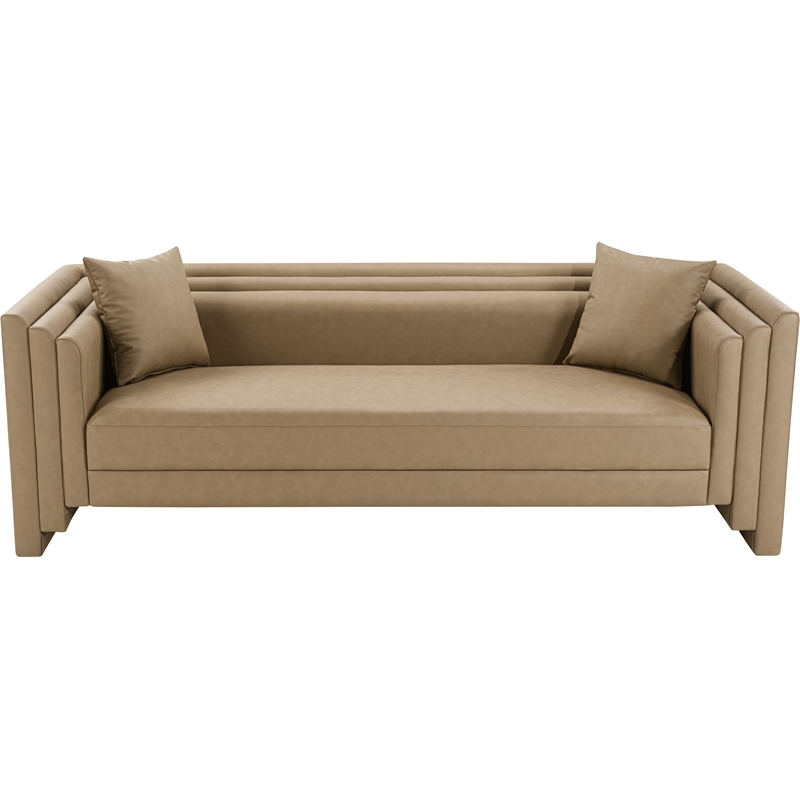 Bowery Hill Contemporary Soft Tan Vegan Leather Upholstered Sofa