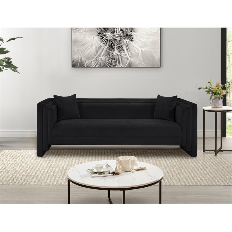 Bowery Hill Contemporary Black Chenille Fabric Upholstered Sofa
