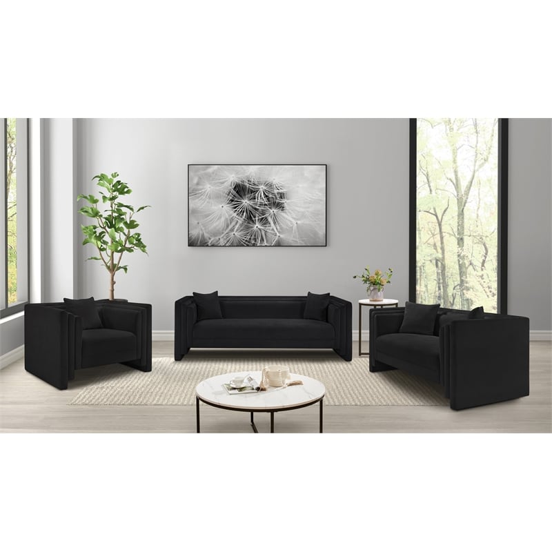 Bowery Hill Contemporary Black Chenille Fabric Upholstered Sofa