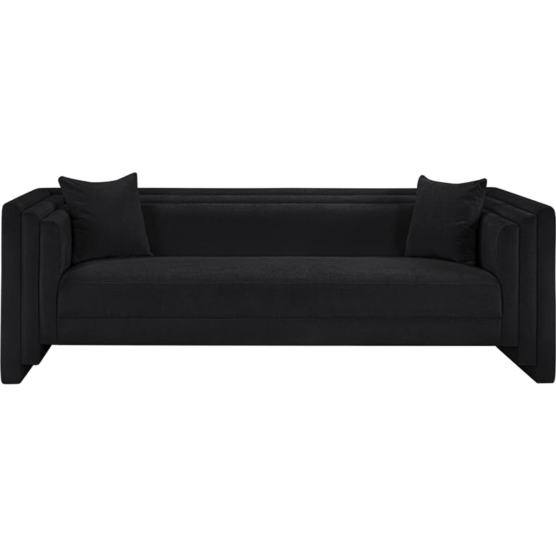 Bowery Hill Contemporary Black Chenille Fabric Upholstered Sofa
