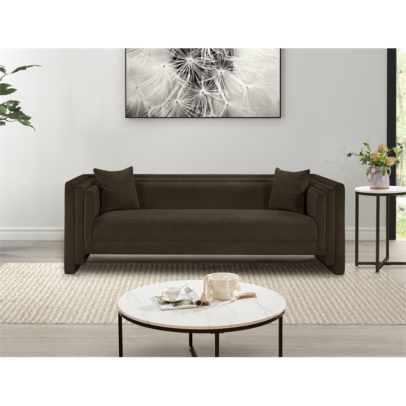 Bowery Hill Contemporary Brown Chenille Fabric Upholstered Sofa