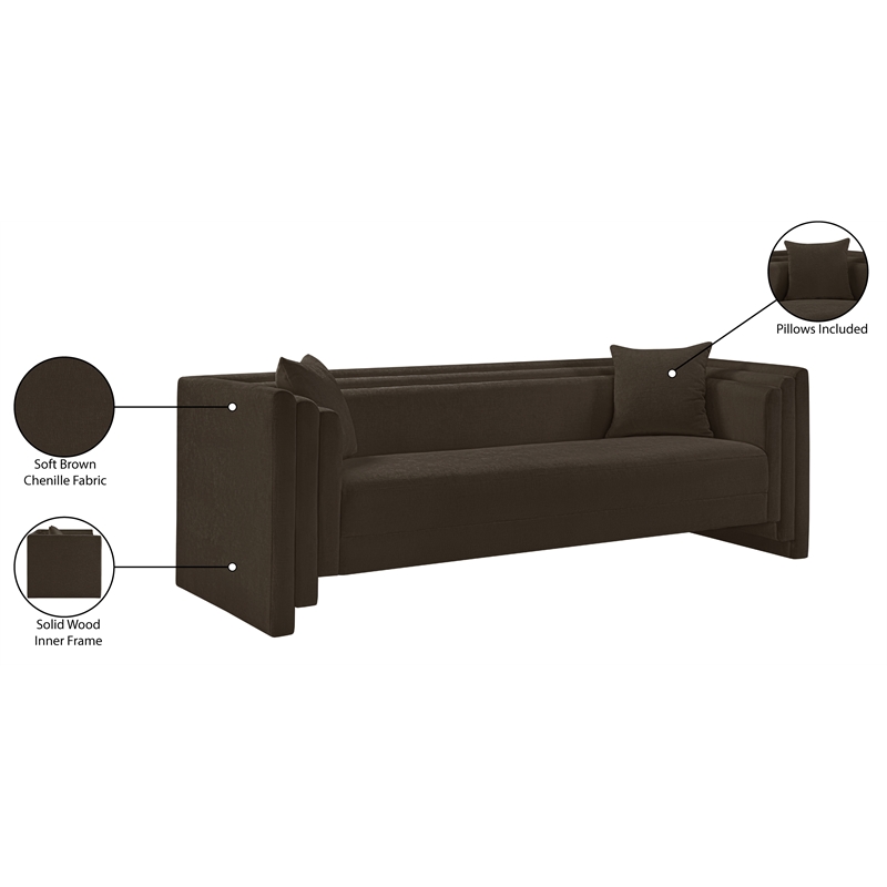 Bowery Hill Contemporary Brown Chenille Fabric Upholstered Sofa