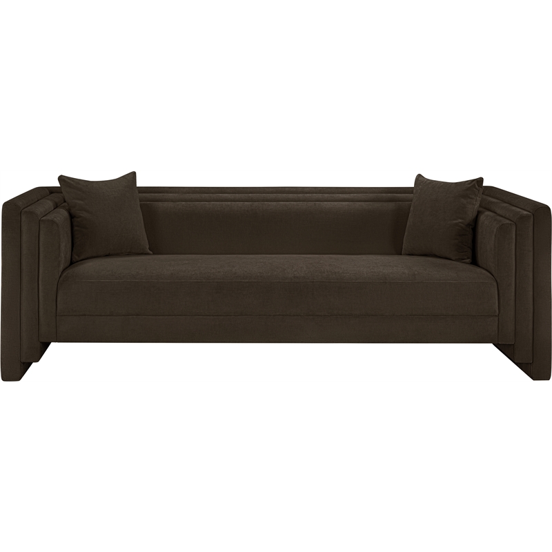 Bowery Hill Contemporary Brown Chenille Fabric Upholstered Sofa