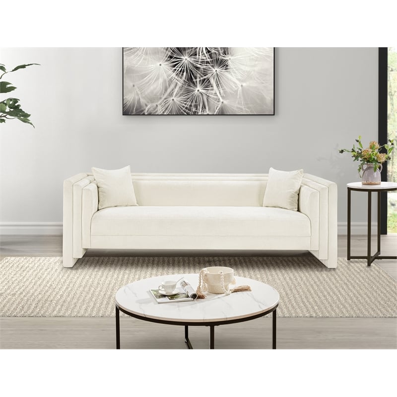 Bowery Hill Contemporary Cream Chenille Fabric Upholstered Sofa